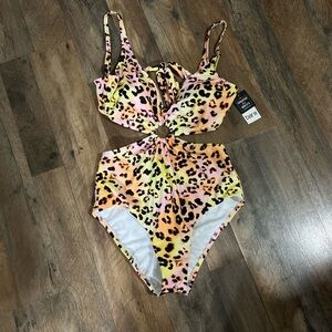 BAR III Cheetah Print Ring Monokini One-Piece Swimsuit, US L NWT